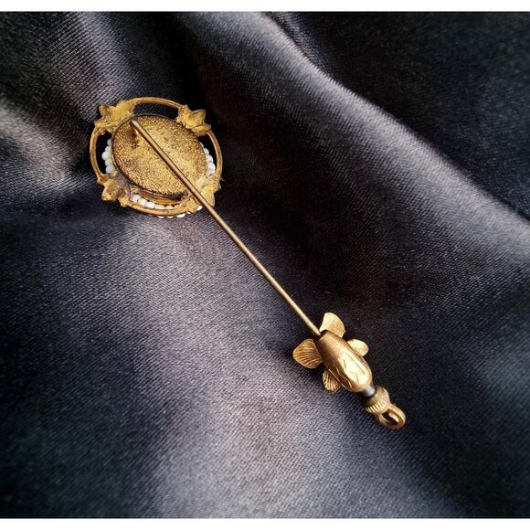 Rare Find Vintage 1930s MIRIAM HASKELL Unsigned Baroque Style Gold Toned Stick H - Picture 6 of 6